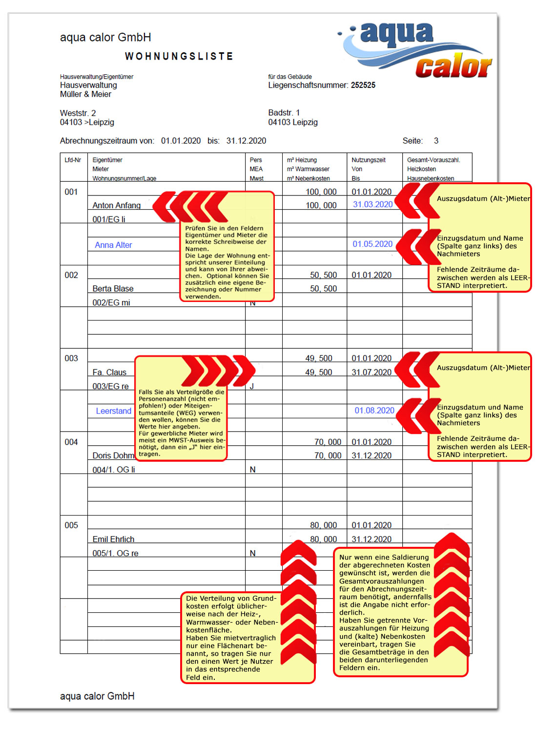 Ausfüllanleitung Wohnungsliste